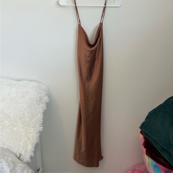 Show Me Your Mumu Formal Verona Cowl Dress Copper Luxe Satin Size Small - Picture 4 of 5